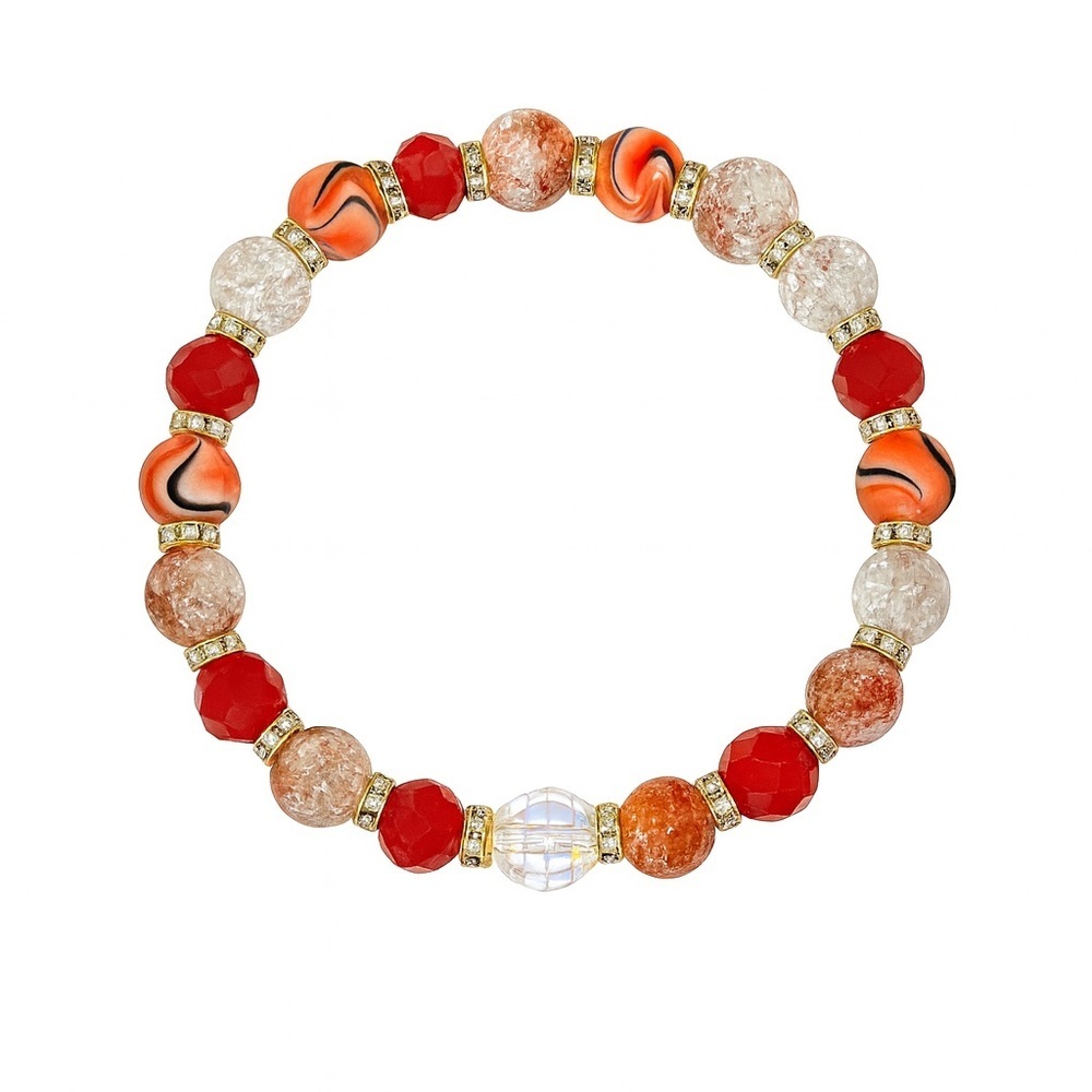 ⚜️Elegant Red and Orange Beaded Bracelet